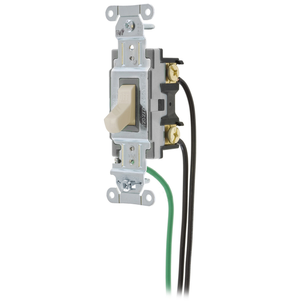 Hubbell Wiring Device-Kellems Switches and Lighting Controls, Spec Grade, Toggle Switches, General Purpose AC, 15A 120/277V AC, Back and Side Wired, Pre-Wired with 8" #12 THHN CSL115LA